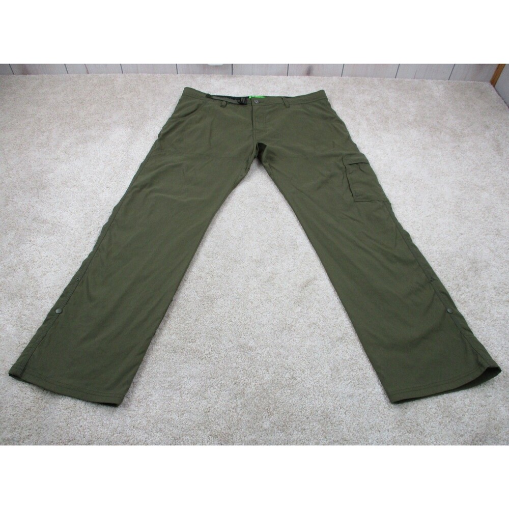Prana Pants Mens 40 Green Stretch Zion Performance Belted Hiking Roll Snap 40x32